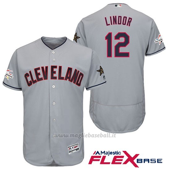 Maglia Baseball Uomo Cleveland Indians Francisco Lindor Grigio 2017 Mlb All Star Game Flex Base